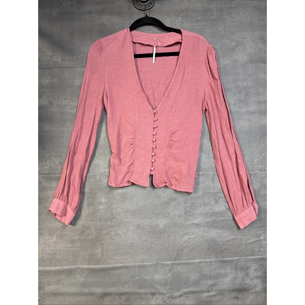 Free People Maise Top Mauve Pink V Neck Button Up Sz Med